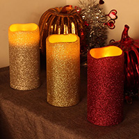 Real Wax Glittered Flameless Pillar Candles