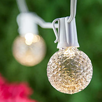 LED Faceted G50 Globe Patio String Lights, White Wire