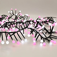 Multifunction LED Berry Cluster Lights, White & Pink LEDs Mixed, Green Wire