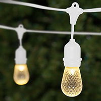 Faceted LED S14 Suspended Patio String Lights, White Wire 