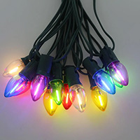 Screw in Multi C9 LED Filament String Lights, Green Wire