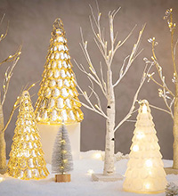 LED Mercury Glass Christmas Trees, Warm White LED