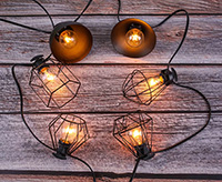 Clear G50 Globe Patio String Lights, Metal Cage, Black Wire