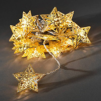 LED Metal Star String Lights, Warm White LED, Clear Wire